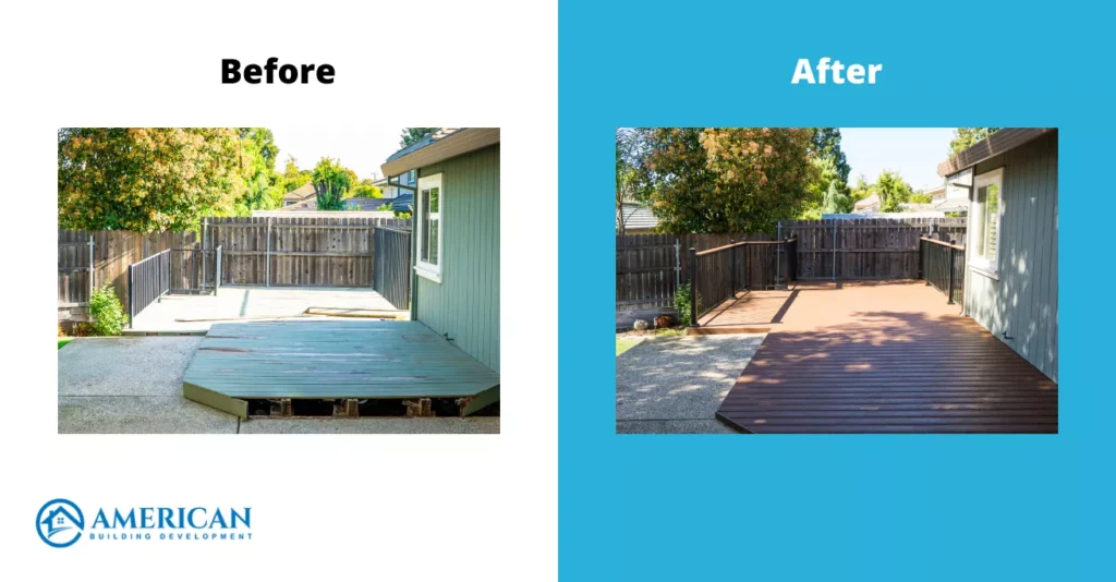 Before and after photos of a successful decking project