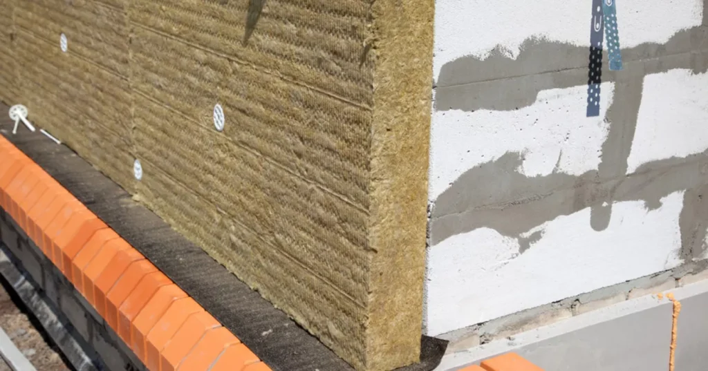 Mineral wool insulation installed on an exterior wall