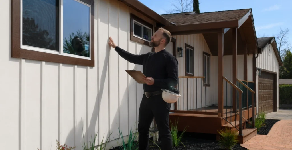 Residential home exterior with updated siding and clean architectural details