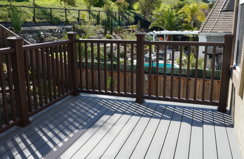 Newly built residential deck with modern railing in Rancho Cordova, CA