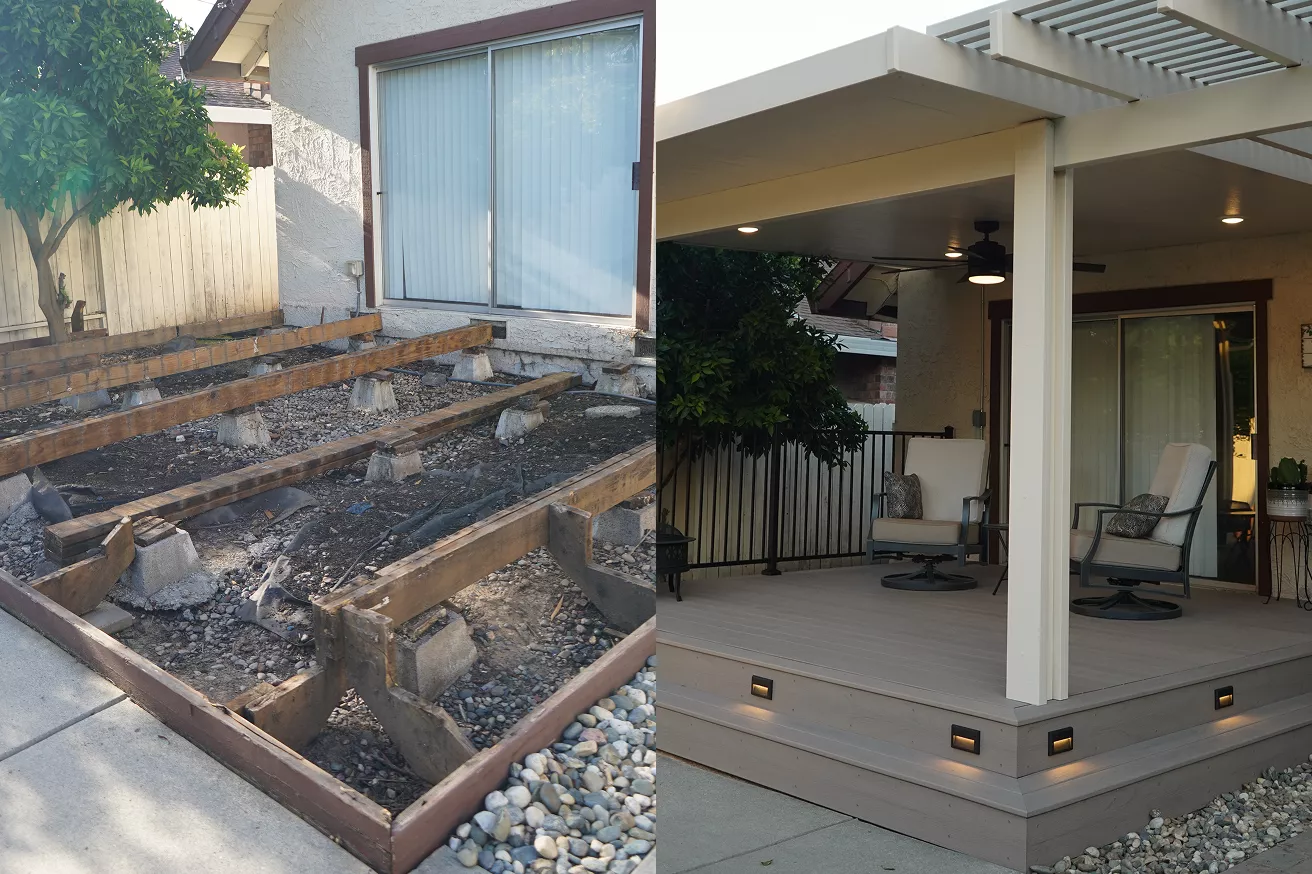 Patio area before backyard renovation.