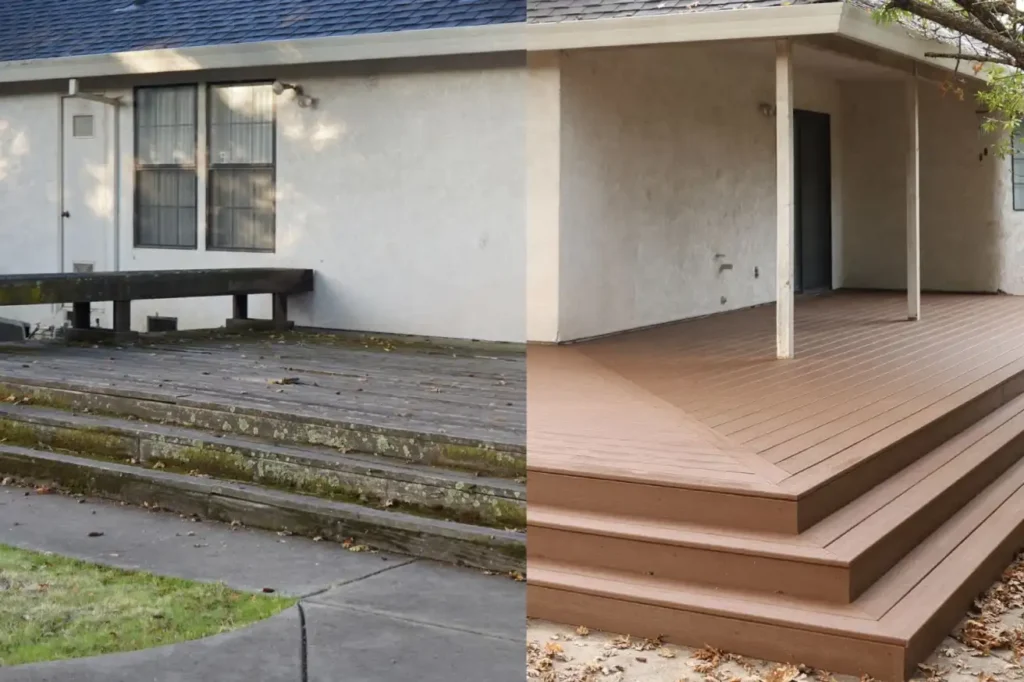 Trex composite decking boards in a sunlit Sacramento backyard