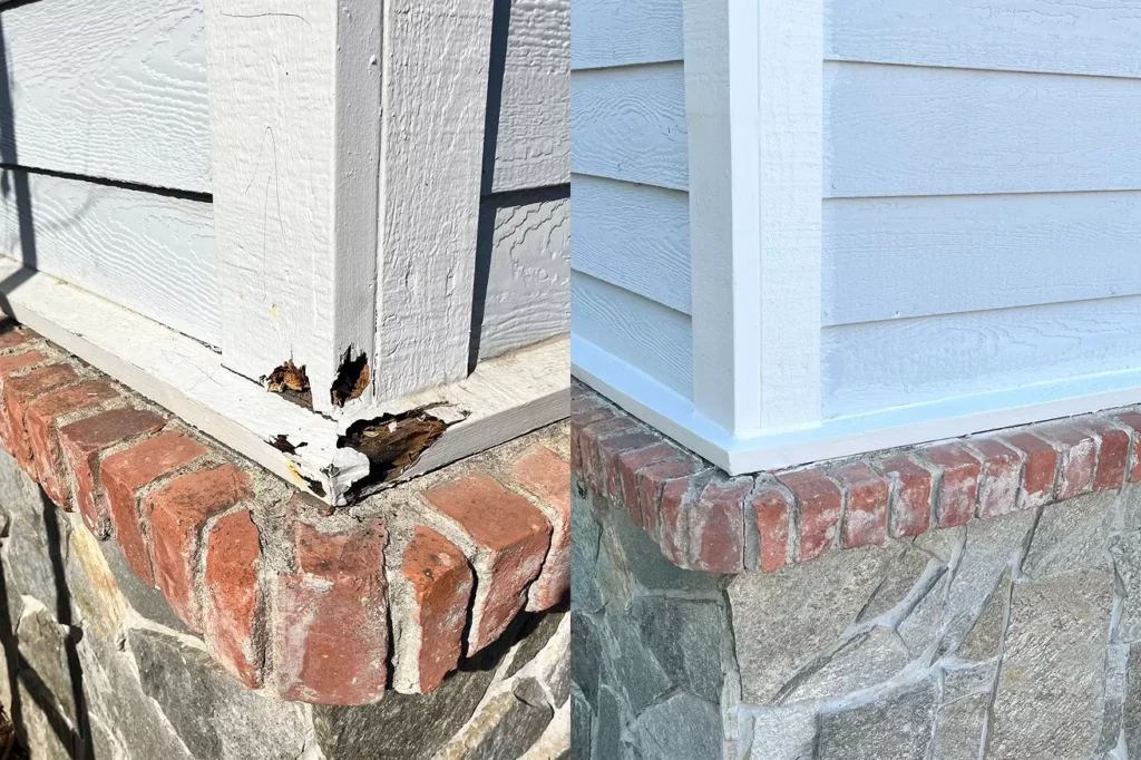 Damaged siding vs replaced siding split image Siding repair