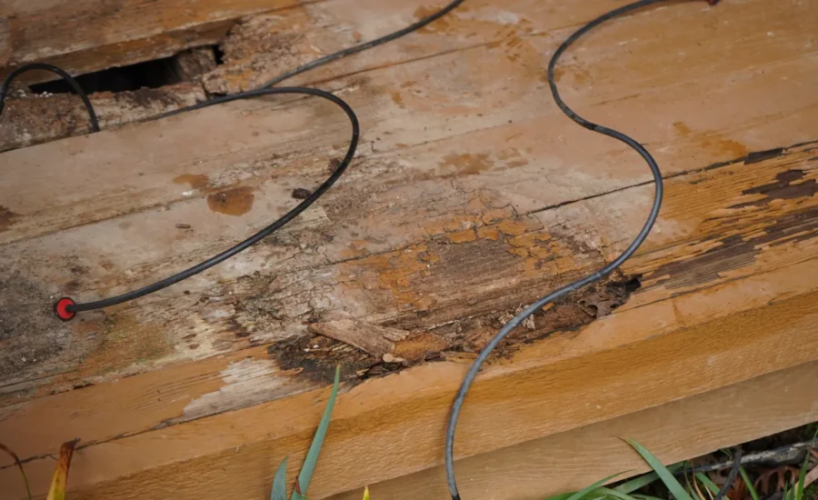 Old wooden garden deck being removed during a Roseville deck replacement