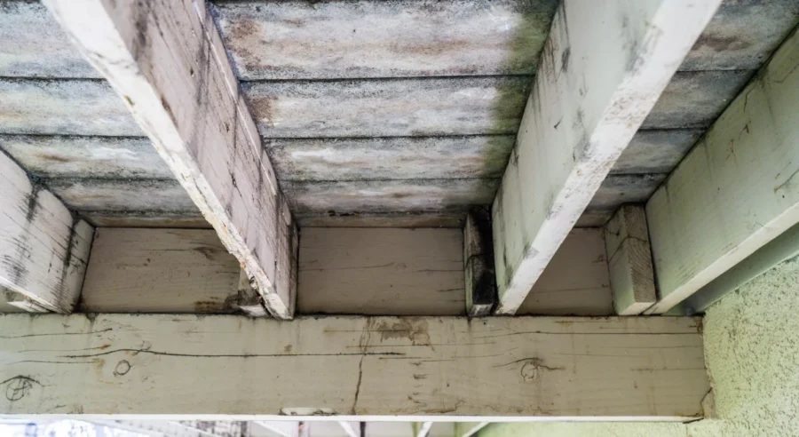 Old composite decking being removed from residential deck