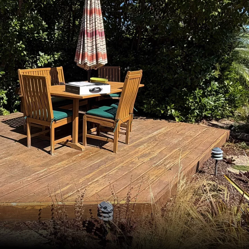Old rotted wood deck before Trex composite deck replacement in Roseville, CA