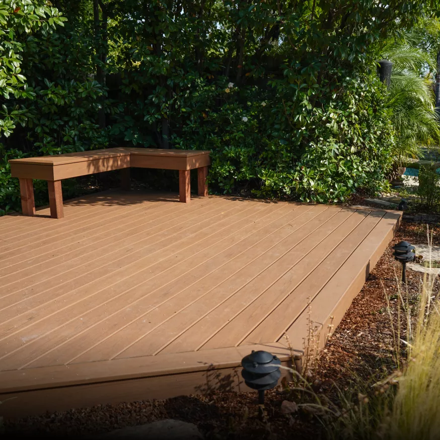 New Trex composite garden deck after replacement in Roseville, CA