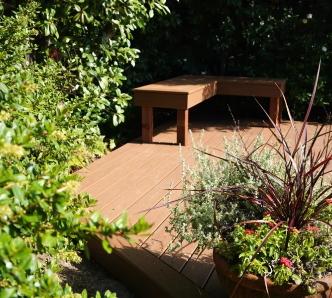 Trex composite boards installed on newly rebuilt garden deck
