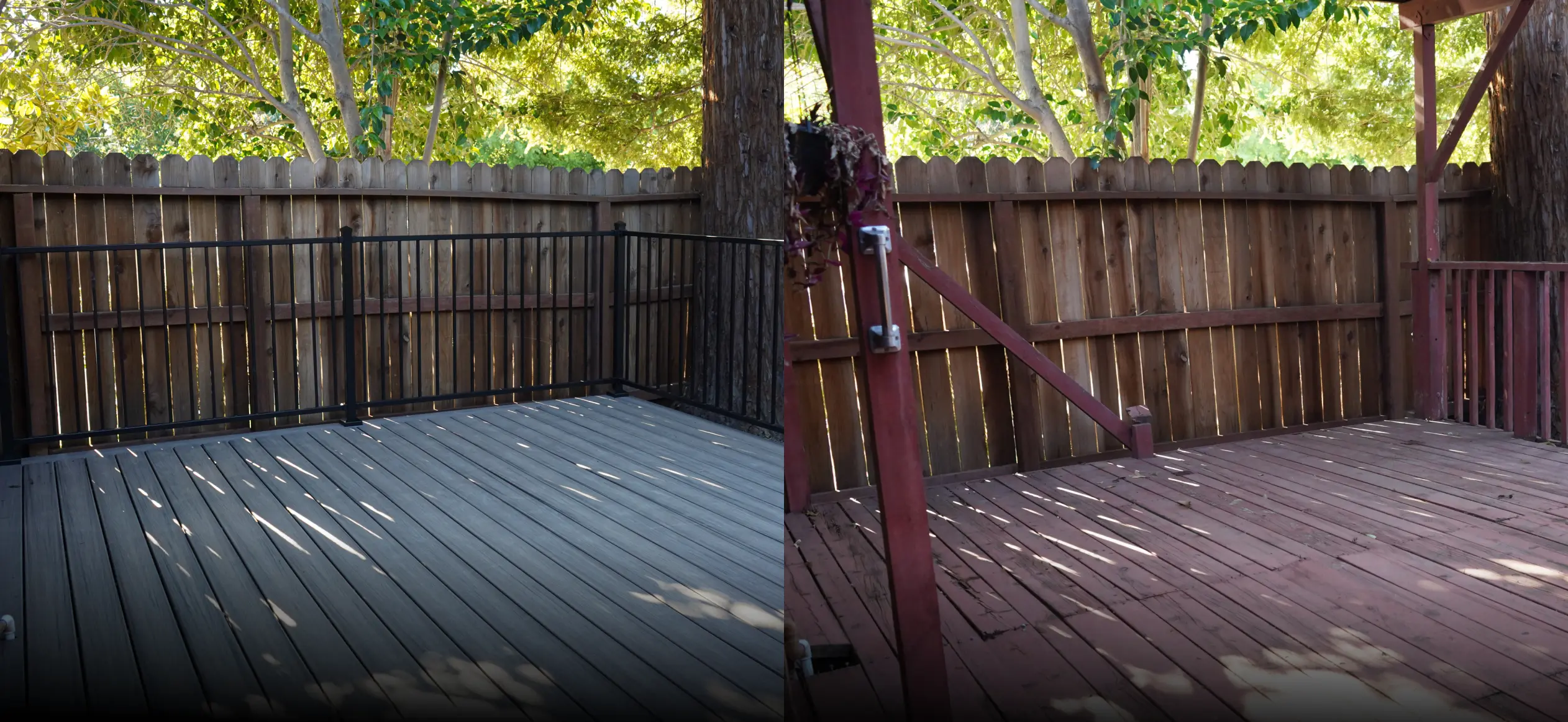 Existing wood deck showing signs of deterioration before replacement