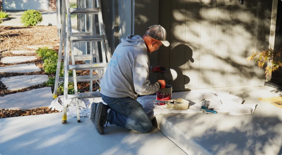 Close-up of painted siding finish