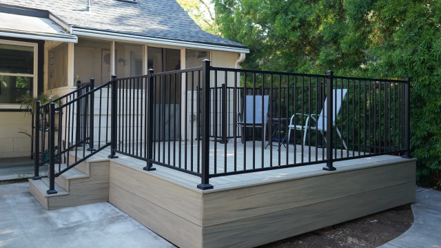 Trex composite deck installation on a Citrus Heights home with railing and stairs