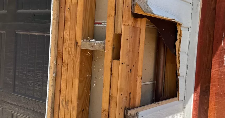 Existing siding being removed from Foresthill residential exterior.