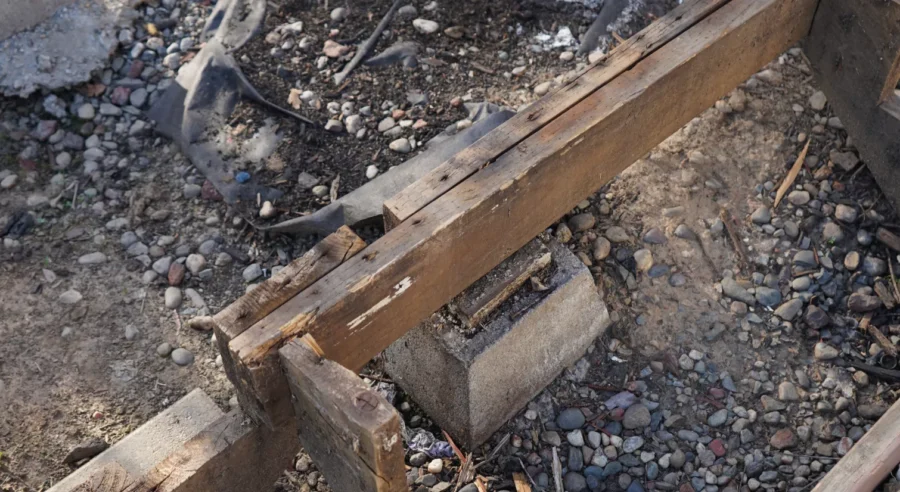 Old wood deck being demolished