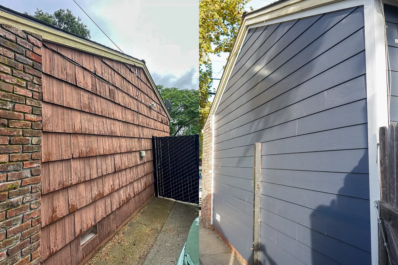 Fair Oaks residence before and after James Hardie siding installation.
