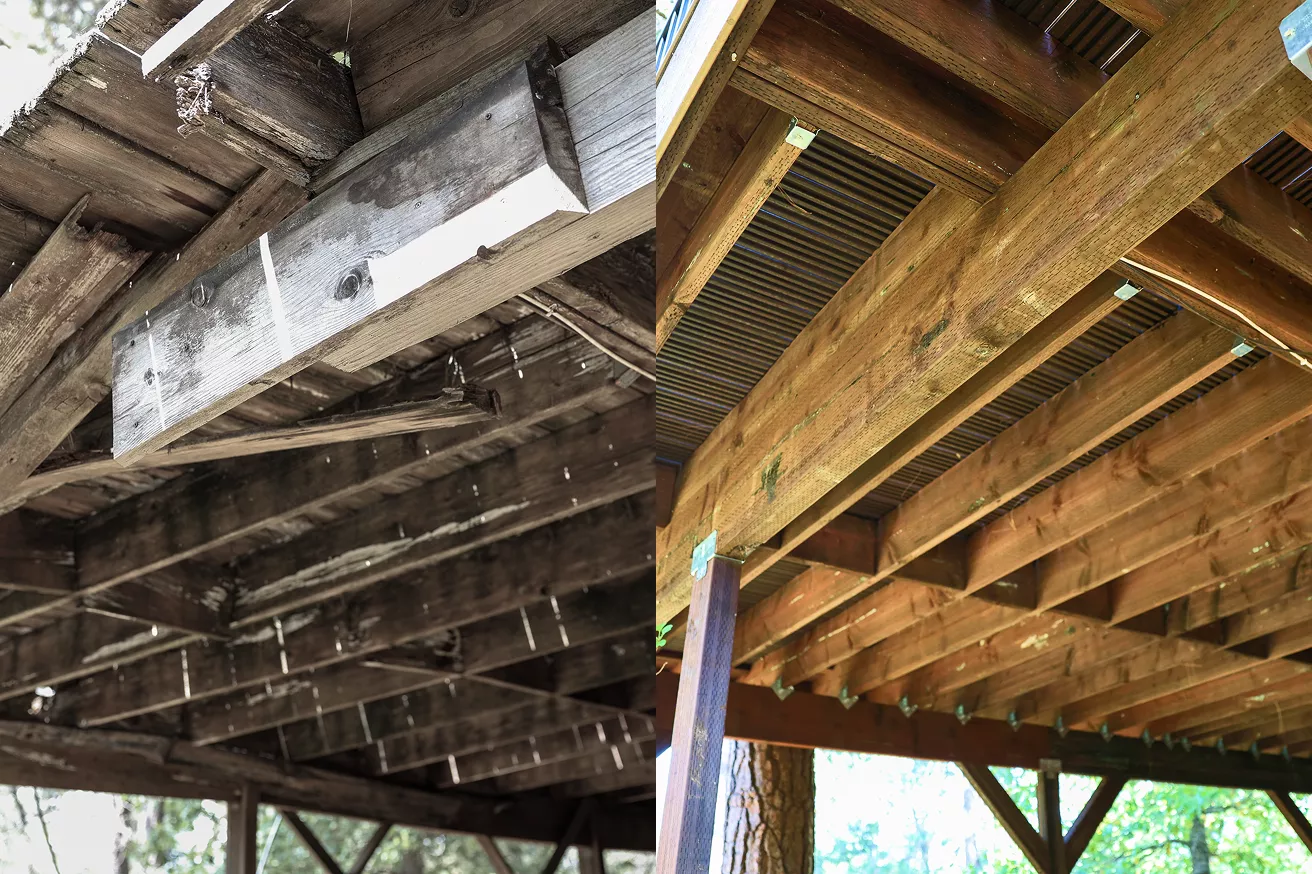 Wood deck before and after Trex composite deck replacement in Applegate, CA