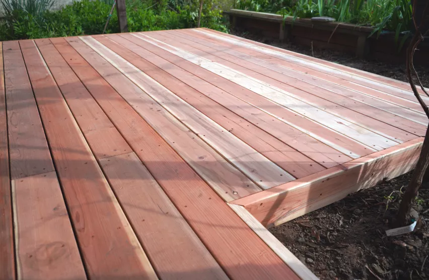Redwood deck built off the back of an Elk Grove home