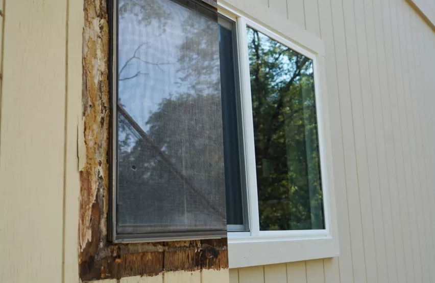 Dry rot repair around a window opening on an Elk Grove exterior